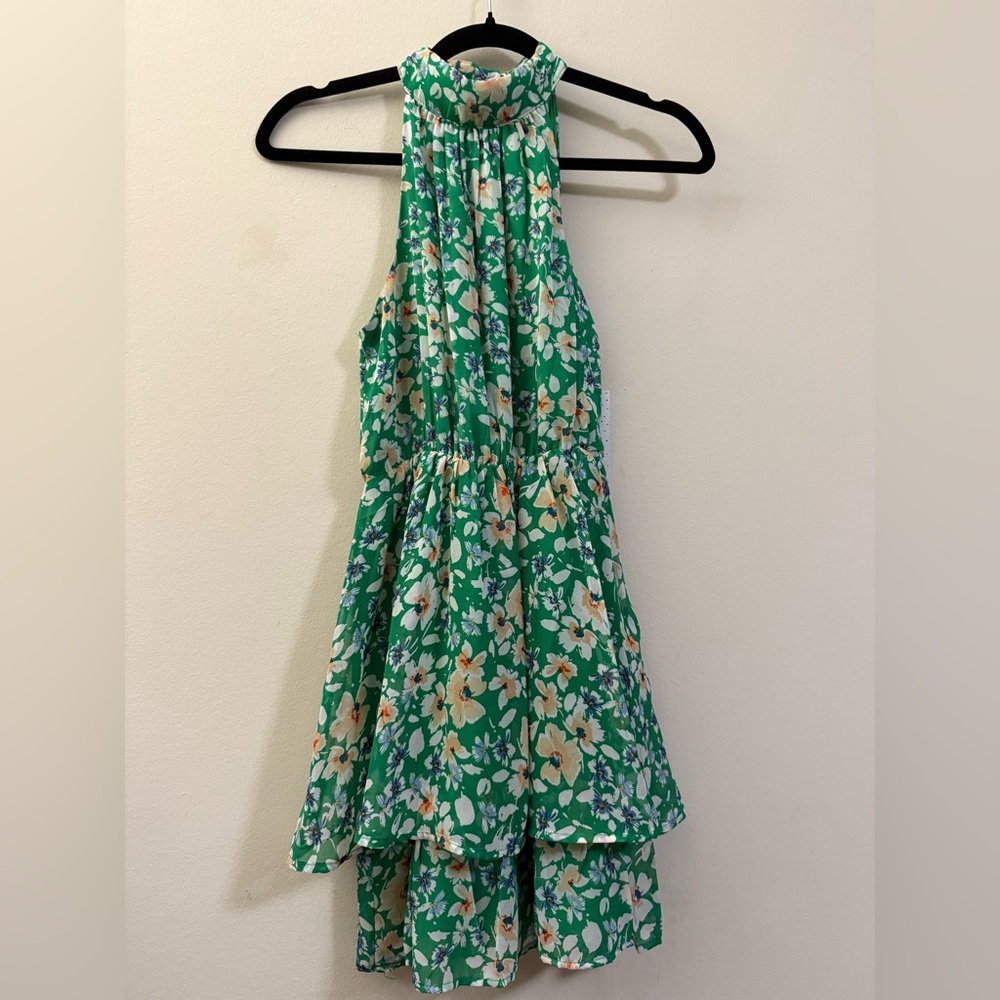 NWT Sienna Sky Floral‎ Green Halter Dress - XS